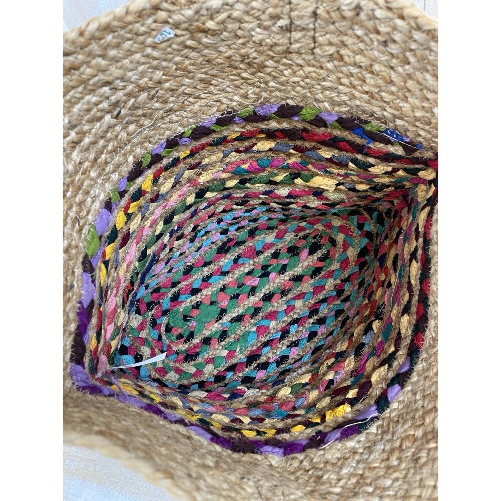 Jute Ethnic Colorful Hand Tote Bag w/ Leather Straps - Picture 8 of 9